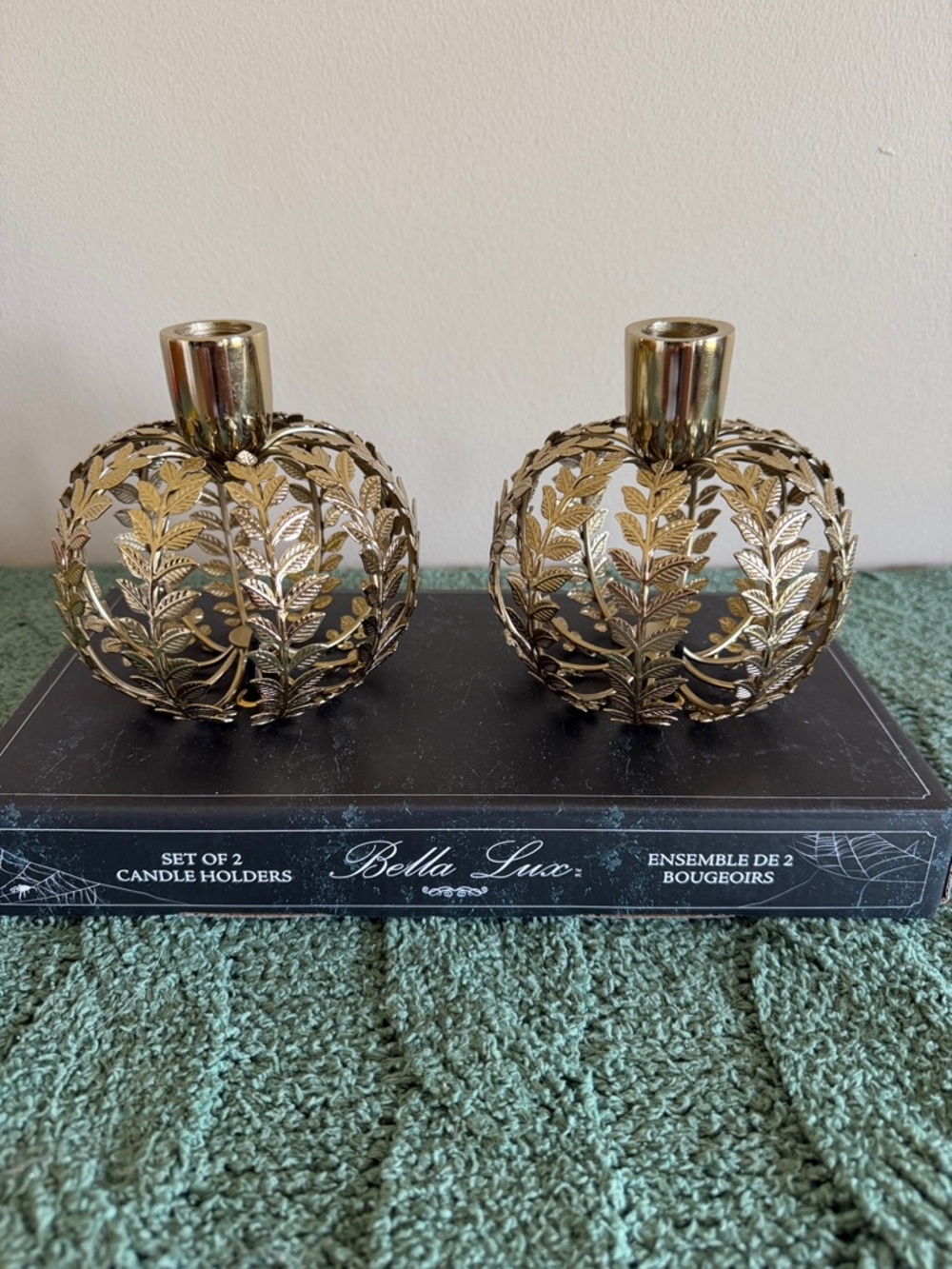 Bella Lux Gold Leaf Candle Stick Holders Set of 2 Thanksgiving Fall NEW!